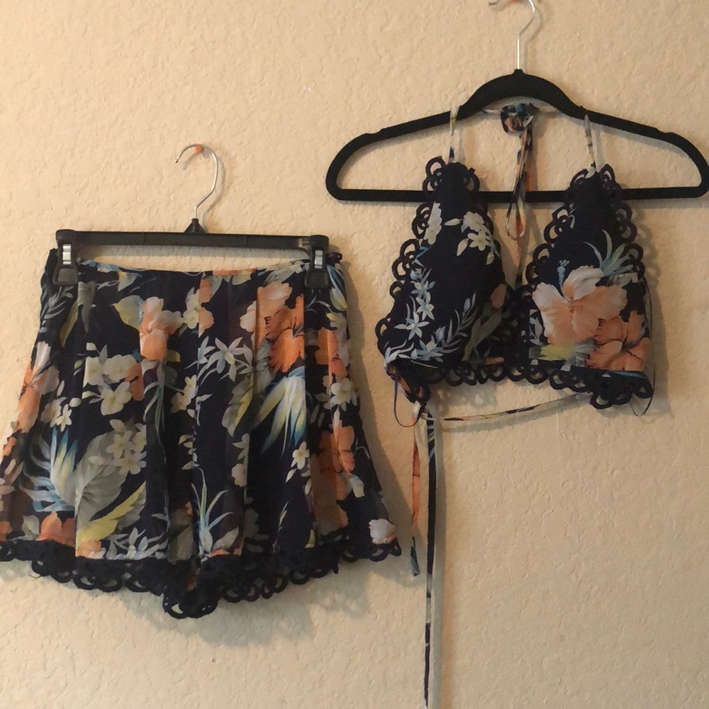 Two Piece Short Set with halter tie Top